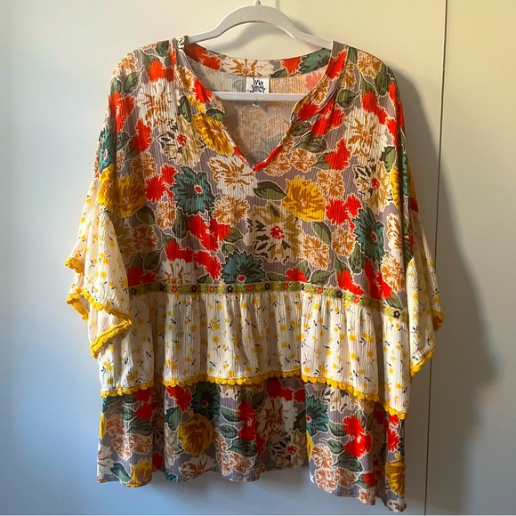 ivy jane Tops - IVY JANE Unique Boho Floral Peasant Blouse Top